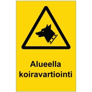 Alueella koiravartiointi kyltti