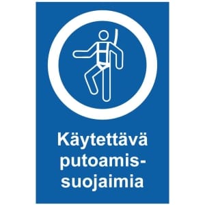 Käytettävä putoamissuojaimia kyltti