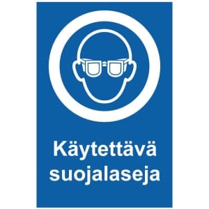 Käytettävä suojalaseja kyltti