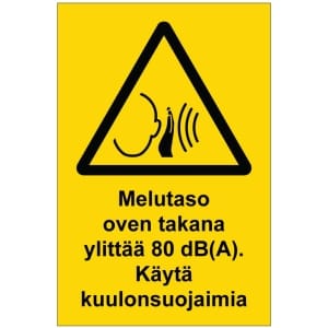 Melutaso oven takana ylittää 80 dB(A) kyltti