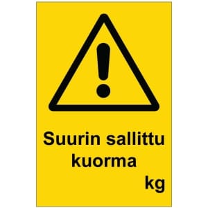 Suurin sallittu kuorma kyltti