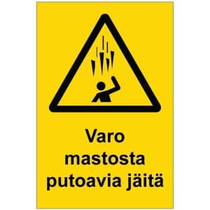 Varo mastosta putoavia jäitä kyltti