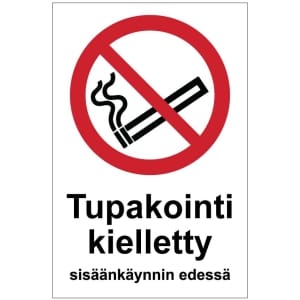 Tupakointi kielletty sisäänkäynnin edessä kyltti