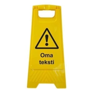 Huomio muovinen A-teline omalla tekstillä