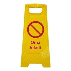 Huomio muovinen A-teline omalla tekstillä