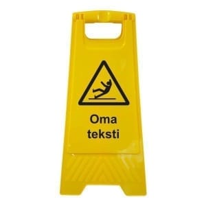 Liukastuminen muovinen A-teline omalla tekstillä