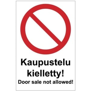 Door sale - Kaupustelu kielletty kyltti