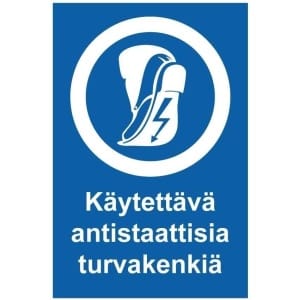 Käytettävä antistaattisia turvakenkiä kyltti