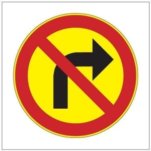 Oikealle kääntyminen kielletty kyltti