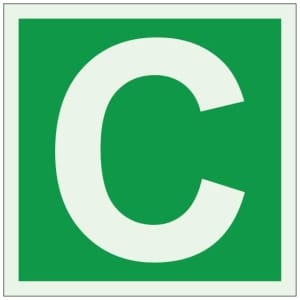 Kirjain C jälkivalaiseva opaste