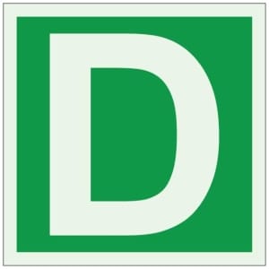 Kirjain D jälkivalaiseva opaste