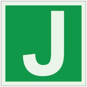 Kirjain J jälkivalaiseva opaste