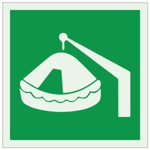 Laukaistava pelastuslautta IMO jälkivalaiseva opaste