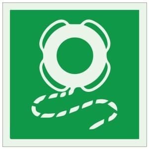 Pelastusrengas köydellä jälkivalaiseva IMO opaste