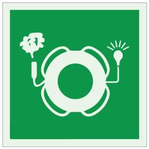 Pelastusrengas valolla ja savulla jälkivalaiseva IMO opaste