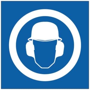 Pään ja kuulon suojaimet symboli kyltti