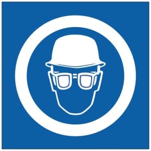 Pään ja silmien suojaimet symboli kyltti