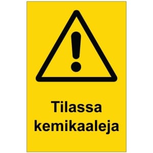 Tilassa kemikaaleja kyltti