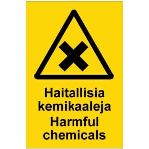 Haitallisia kemikaaleja Harmful chemicals kyltti