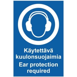 Käytettävä kuulonsuojaimia Ear protection kyltti