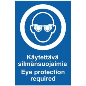 Käytettävä silmänsuojaimia Eye protection kyltti
