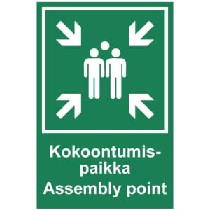 Kokoontumispaikka Assembly point kyltti