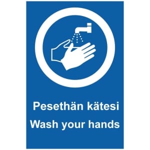 Pesethän kätesi Wash your hands kyltti