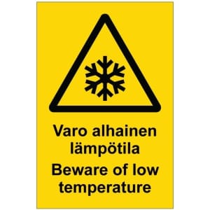 Varo alhainen lämpötila Beware of low temperature kyltti