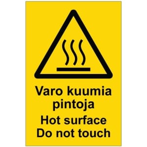 Varo kuumia pintoja Burn hazard kyltti