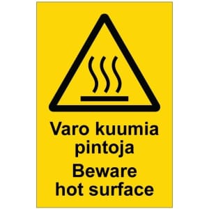 Varo kuumia pintoja Beware hot surface kyltti