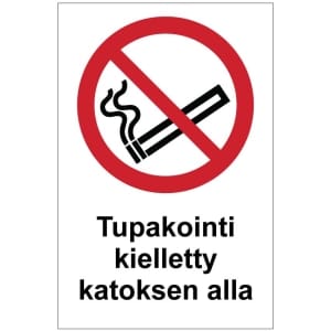 Tupakointi kielletty katoksen alla kyltti