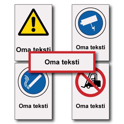 Heijastavat kyltit omalla tekstillä