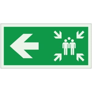 Kokoontumispaikka vasen jälkivalaiseva opaste