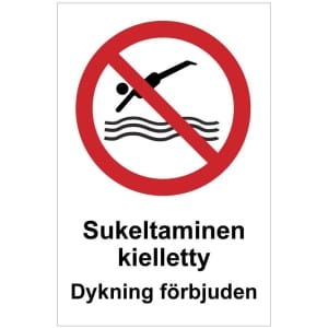 Sukeltaminen kielletty Dykning förbjuden opaste