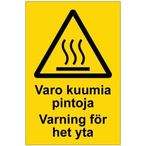 Varo kuumia pintoja Varning för het yta opaste