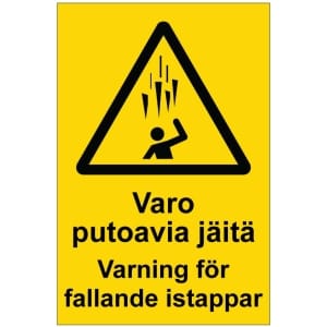 Varo putoavia jäitä Varning för fallande istappar opaste